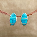 Supersmith Sterling Silver and Sleeping Beauty Turquoise Inlay "Huggie" Hoop Earrings  (2/247)