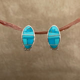 Supersmith Sterling Silver and Sleeping Beauty Turquoise Inlay "Huggie" Hoop Earrings  (2/247)