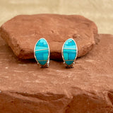 Supersmith Sterling Silver and Sleeping Beauty Turquoise Inlay "Huggie" Hoop Earrings  (2/247)