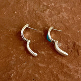Supersmith Sterling Silver and Sleeping Beauty Turquoise Inlay "Huggie" Hoop Earrings  (2/247)