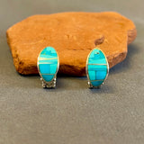 Supersmith Sterling Silver and Sleeping Beauty Turquoise Inlay "Huggie" Hoop Earrings  (2/247)