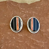 Navajo Sterling Silver Channel Inlay Earrings with Black Jet and Spiny Oyster Shell  (5/37)