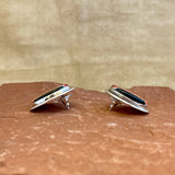 Navajo Sterling Silver Channel Inlay Earrings with Black Jet and Spiny Oyster Shell  (5/37)