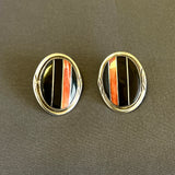 Navajo Sterling Silver Channel Inlay Earrings with Black Jet and Spiny Oyster Shell  (5/37)