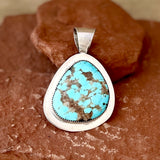 Authentic Santo Domingo Blue Turquoise Pendant with Flat Sterling Silver Frame, Joeba and Mary Benavidez  (MC27)