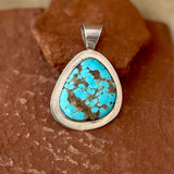 Authentic Santo Domingo Blue Turquoise Pendant with Flat Sterling Silver Frame, Joeba and Mary Benavidez  (MC27)