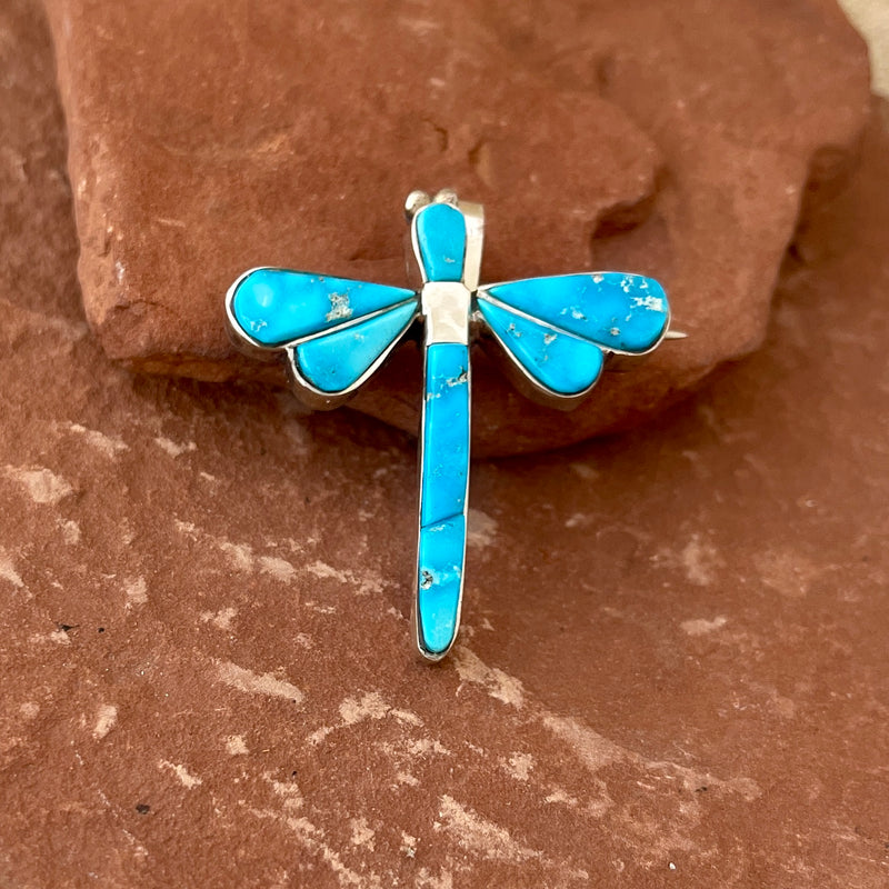 Michael Garcia (Na Na Ping) Sterling Silver and Turquoise Dragonfly Pin/Pendant (2/300)