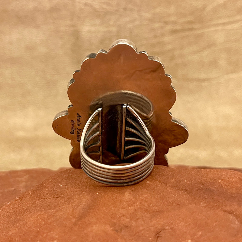 Annie Hoskie, Navajo Sonoran Turquoise Cluster Ring, authentic Native American - Size 10 1/4   (3/105)