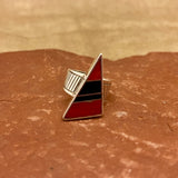 Pete Sanchez, Isleta Pueblo, Contemporary Flush Inlay Ring with Coral and Jet, Size 9 1/4    (5/9)