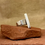 Pete Sanchez, Isleta Pueblo, Contemporary Flush Inlay Ring with Coral and Jet, Size 9 1/4    (5/9)