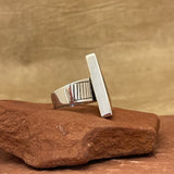 Pete Sanchez, Isleta Pueblo, Contemporary Flush Inlay Ring with Coral and Jet, Size 9 1/4    (5/9)