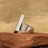 Pete Sanchez, Isleta Pueblo, Contemporary Flush Inlay Ring with Coral and Jet, Size 9 1/4    (5/9)