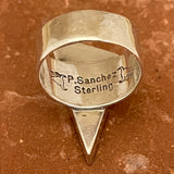 Pete Sanchez, Isleta Pueblo, Contemporary Flush Inlay Ring with Coral and Jet, Size 9 1/4    (5/9)