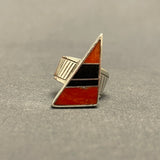 Pete Sanchez, Isleta Pueblo, Contemporary Flush Inlay Ring with Coral and Jet, Size 9 1/4    (5/9)