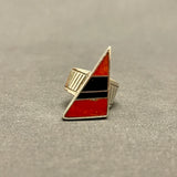 Pete Sanchez, Isleta Pueblo, Contemporary Flush Inlay Ring with Coral and Jet, Size 9 1/4    (5/9)