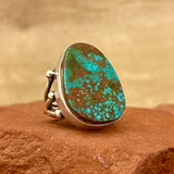 Authentic Navajo Large Sterling Silver and Green Turquoise Ring, vintage-size 6  (5/56)