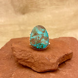 Authentic Navajo Large Sterling Silver and Green Turquoise Ring, vintage-size 6  (5/56)