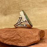 Authentic Navajo Large Sterling Silver and Green Turquoise Ring, vintage-size 6  (5/56)