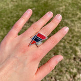 Pete Sanchez, Isleta Pueblo, Contemporary Flush Inlay Ring with Coral and Jet, Size 9 1/4    (5/9)