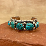 Authentic Navajo Stamped Sterling Silver Five Stone Bracelet with Natural Turquoise, vintage (5/117)