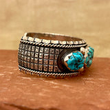 Authentic Navajo Stamped Sterling Silver Five Stone Bracelet with Natural Turquoise, vintage (5/117)