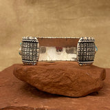 Authentic Navajo Stamped Sterling Silver Five Stone Bracelet with Natural Turquoise, vintage (5/117)