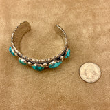 Authentic Navajo Stamped Sterling Silver Five Stone Bracelet with Natural Turquoise, vintage (5/117)