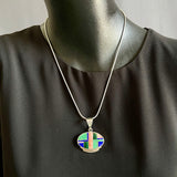 Ray Tracey Contemporary Sterling Silver and Multi-Stone Channel Inlay Pendant, authentic Navajo  (3/193)