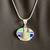 Ray Tracey Contemporary Sterling Silver and Multi-Stone Channel Inlay Pendant, authentic Navajo  (3/193)