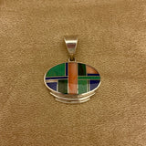 Ray Tracey Contemporary Sterling Silver and Multi-Stone Channel Inlay Pendant, authentic Navajo  (3/193)
