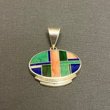 Ray Tracey Contemporary Sterling Silver and Multi-Stone Channel Inlay Pendant, authentic Navajo  (3/193)
