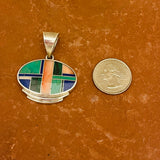 Ray Tracey Contemporary Sterling Silver and Multi-Stone Channel Inlay Pendant, authentic Navajo  (3/193)