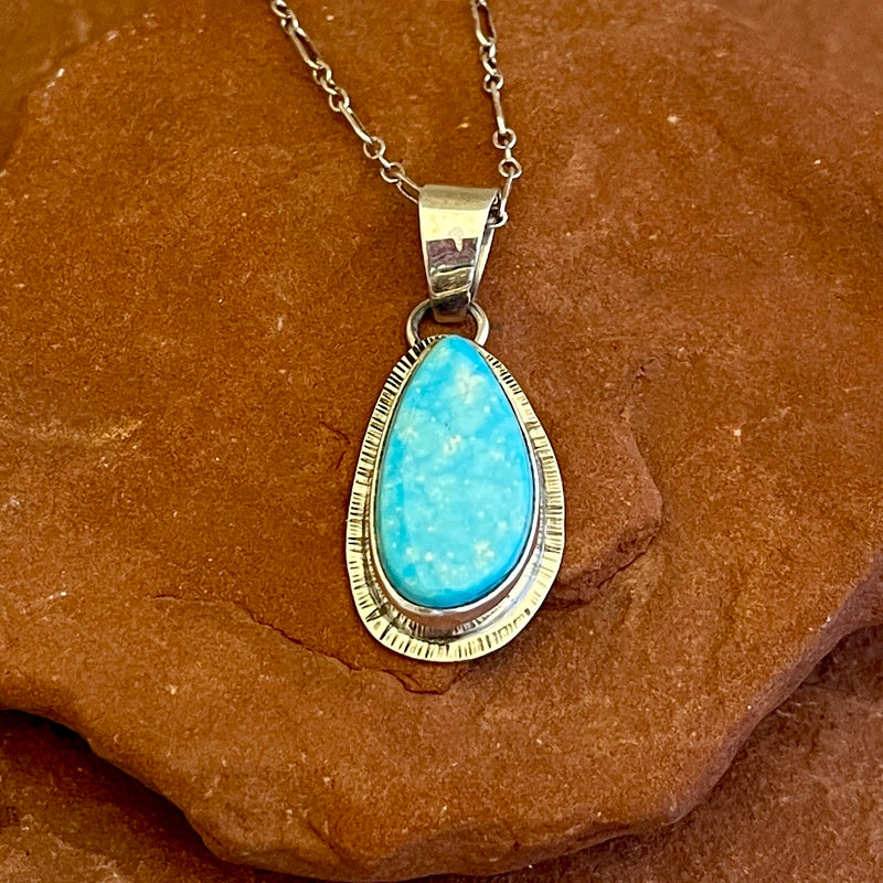 Lyle Piaso, Navajo Kingman Turquoise and Sterling Silver Pendant Necklace, authentic Native American  (3/48)