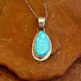 Lyle Piaso, Navajo Kingman Turquoise and Sterling Silver Pendant Necklace, authentic Native American  (3/48)