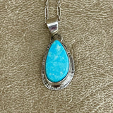 Lyle Piaso, Navajo Kingman Turquoise and Sterling Silver Pendant Necklace, authentic Native American  (3/48)