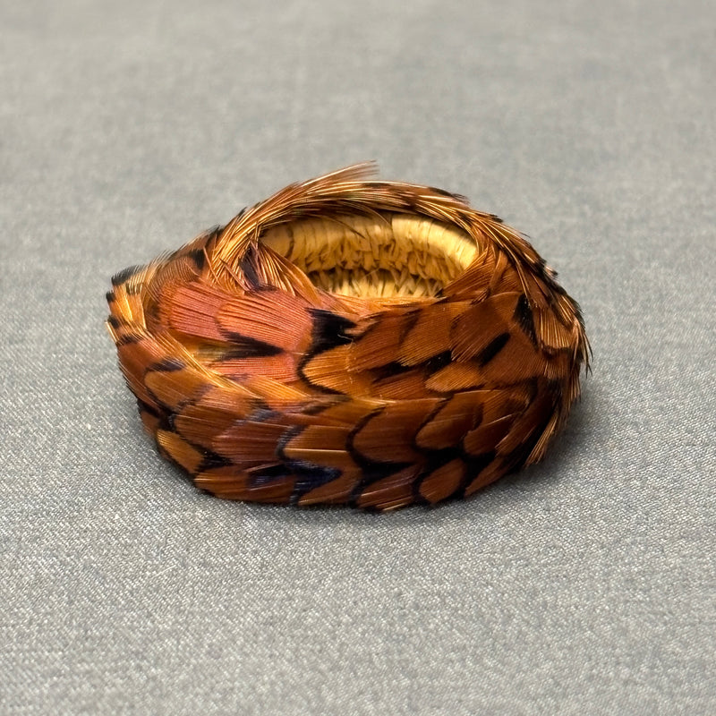Tu Moonwalker, Apache, Pomo-Style Miniature Basket with Golden Pheasant Feathers   (SSC35)