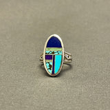 Supersmith Sterling Silver and Multi-Stone Channel Inlay Ring - size 9.5  (3/198)