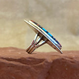Zuni Inlay Sterling Silver Ring with Jet, Turquoise, Coral, and Mother of Pearl - size 7 1/4   (2/104)