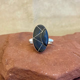 Vintage Zuni Inlay Sterling Silver Ring with Black Jet - size 7 3/4