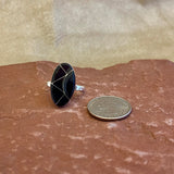 Vintage Zuni Inlay Sterling Silver Ring with Black Jet - size 7 3/4