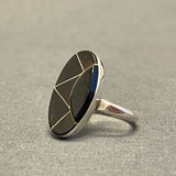 Vintage Zuni Inlay Sterling Silver Ring with Black Jet - size 7 3/4