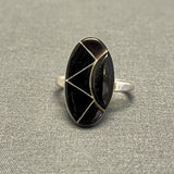 Vintage Zuni Inlay Sterling Silver Ring with Black Jet - size 7 3/4