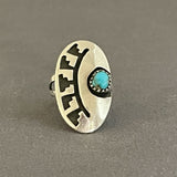 Authentic Vintage Navajo Overlay Ring with Turquoise - size 4 1/4   (6/22)