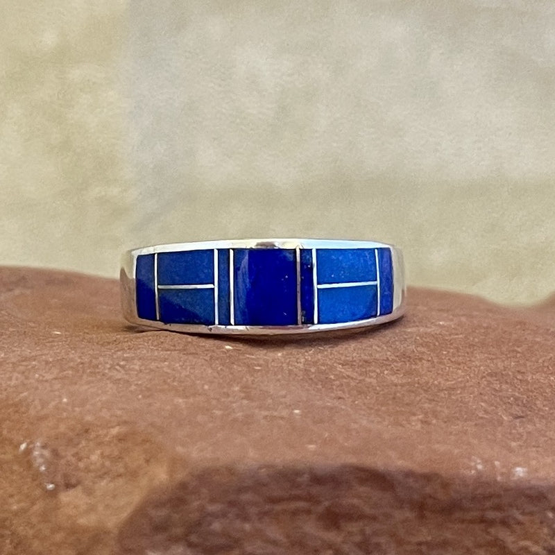 Authentic Navajo Channel Inlay Lapis Ring, vintage - size 13  (1/305)