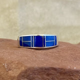 Authentic Navajo Channel Inlay Lapis Ring, vintage - size 13  (1/305)