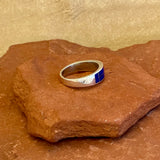 Authentic Navajo Channel Inlay Lapis Ring, vintage - size 13  (1/305)