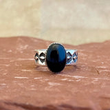 Authentic Navajo Black Onyx Ring with Wide Stamped Band - size 9 1/4   (5/24)