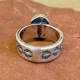 Authentic Navajo Black Onyx Ring with Wide Stamped Band - size 9 1/4   (5/24)