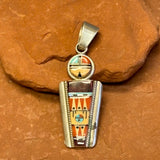Raylan and Pattie Edaakie, Zuni Multi-Stone Mosaic Inlay Sunface Figure Pendant, authentic Native American   (SS45)