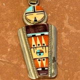 Raylan and Pattie Edaakie, Zuni Multi-Stone Mosaic Inlay Sunface Figure Pendant, authentic Native American   (SS45)